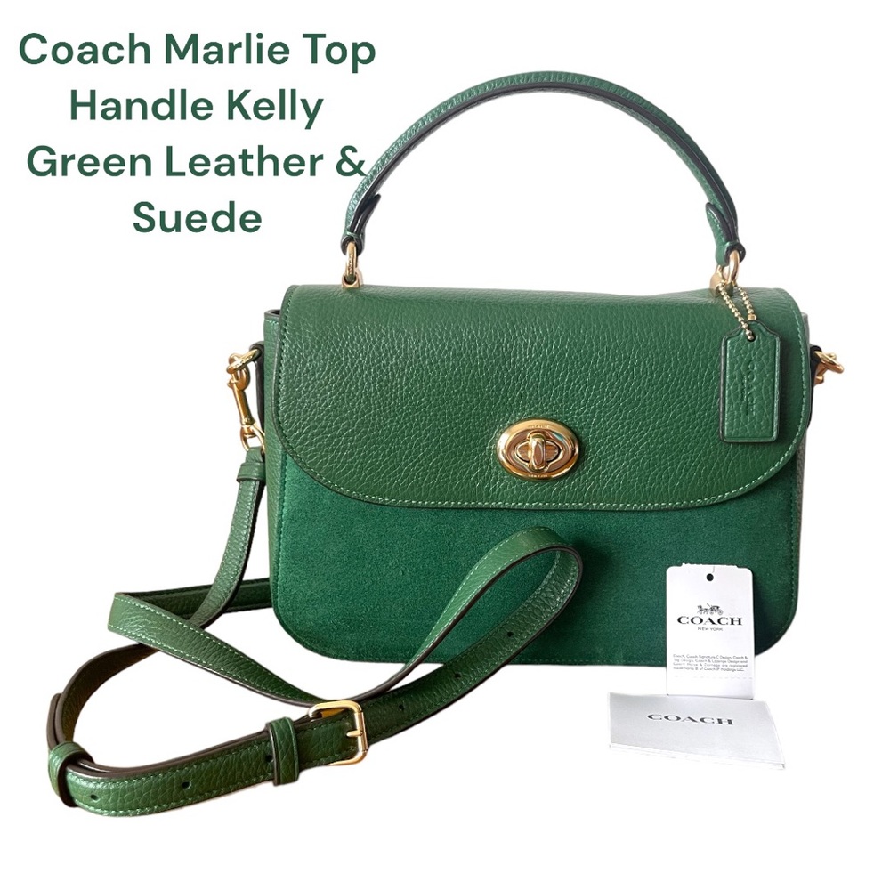 Coach Marlie Top Handle Satchel Kelly Green Leather & Suede